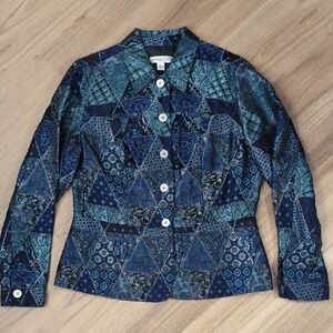 Coldwater Creek Blue Blazer with Intricate Floral Design